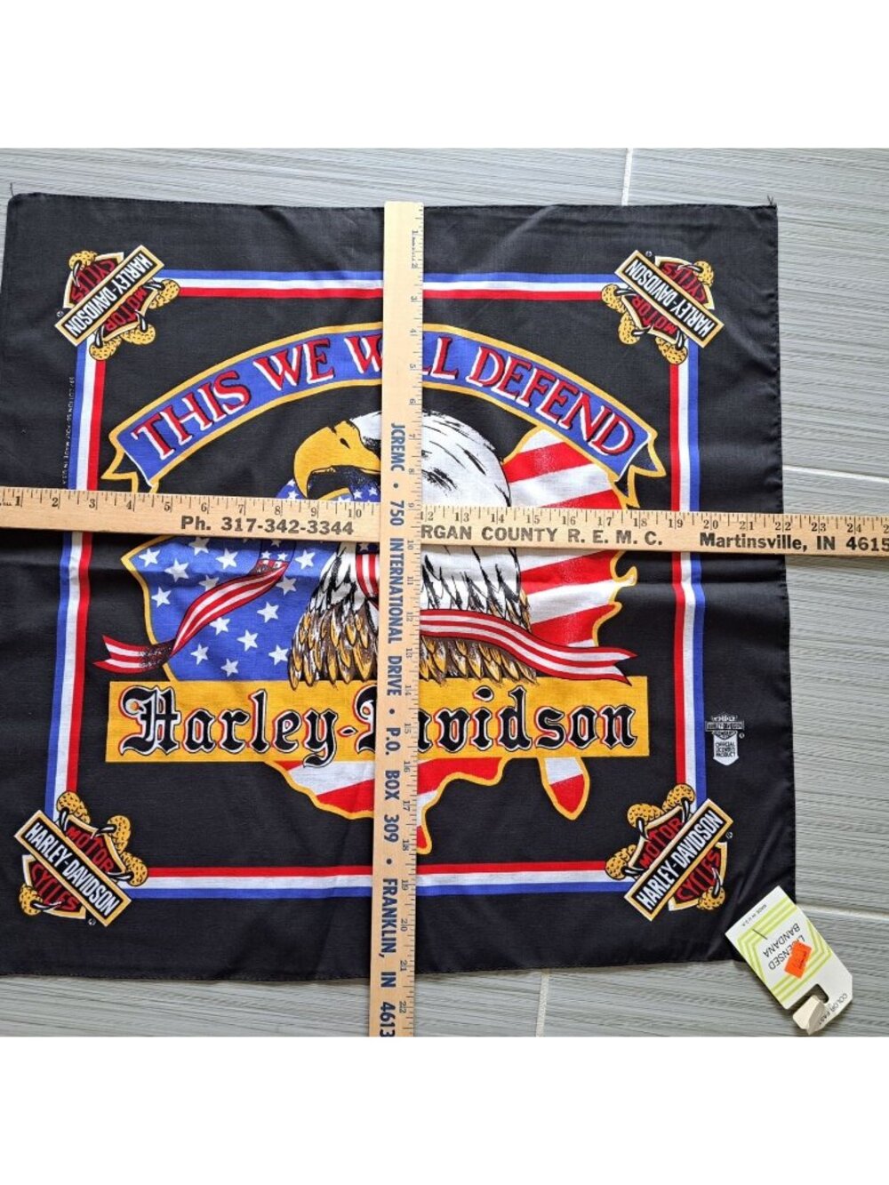 New Vintage Harley-Davidson Bandana Eagle "This We Will Defend" USA Cotton - Picture 6 of 6